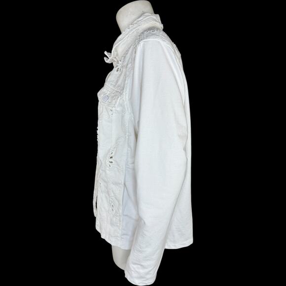 Belle by Kim Gravel Eyelet Jacket with Knit Sleeves and Back White Large - Picture 6 of 14